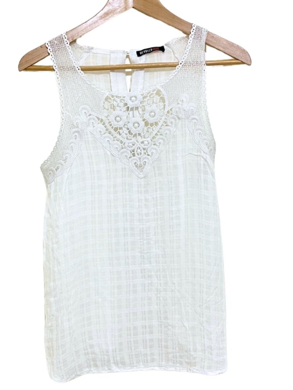 Devoted White Lace Crochet 100% Rayon Boho Button-Back Scoop Neck Tank Top – S